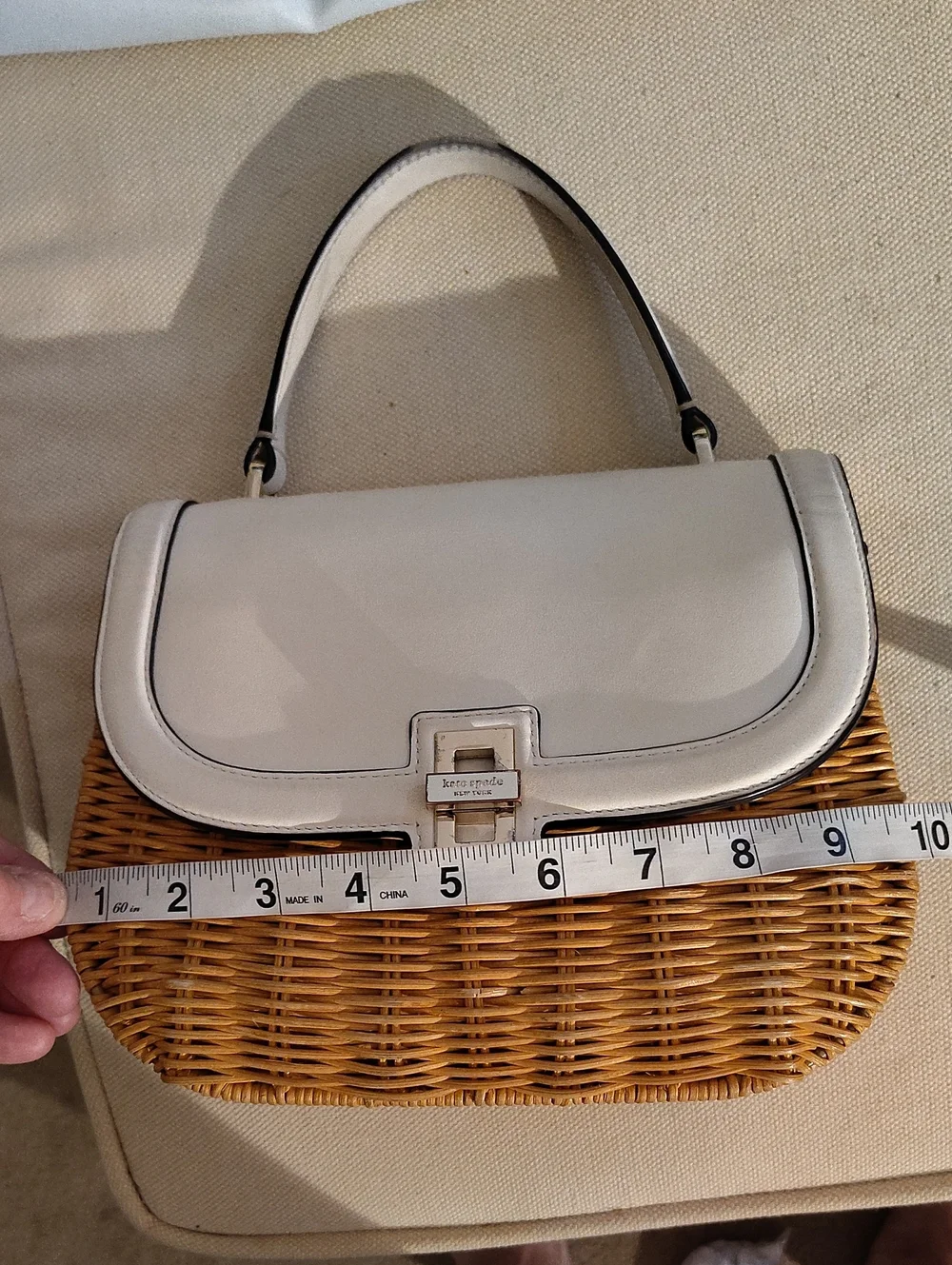 Kate spade GRACIE Cream Leather & Wicker Saddle Shoulder Bag